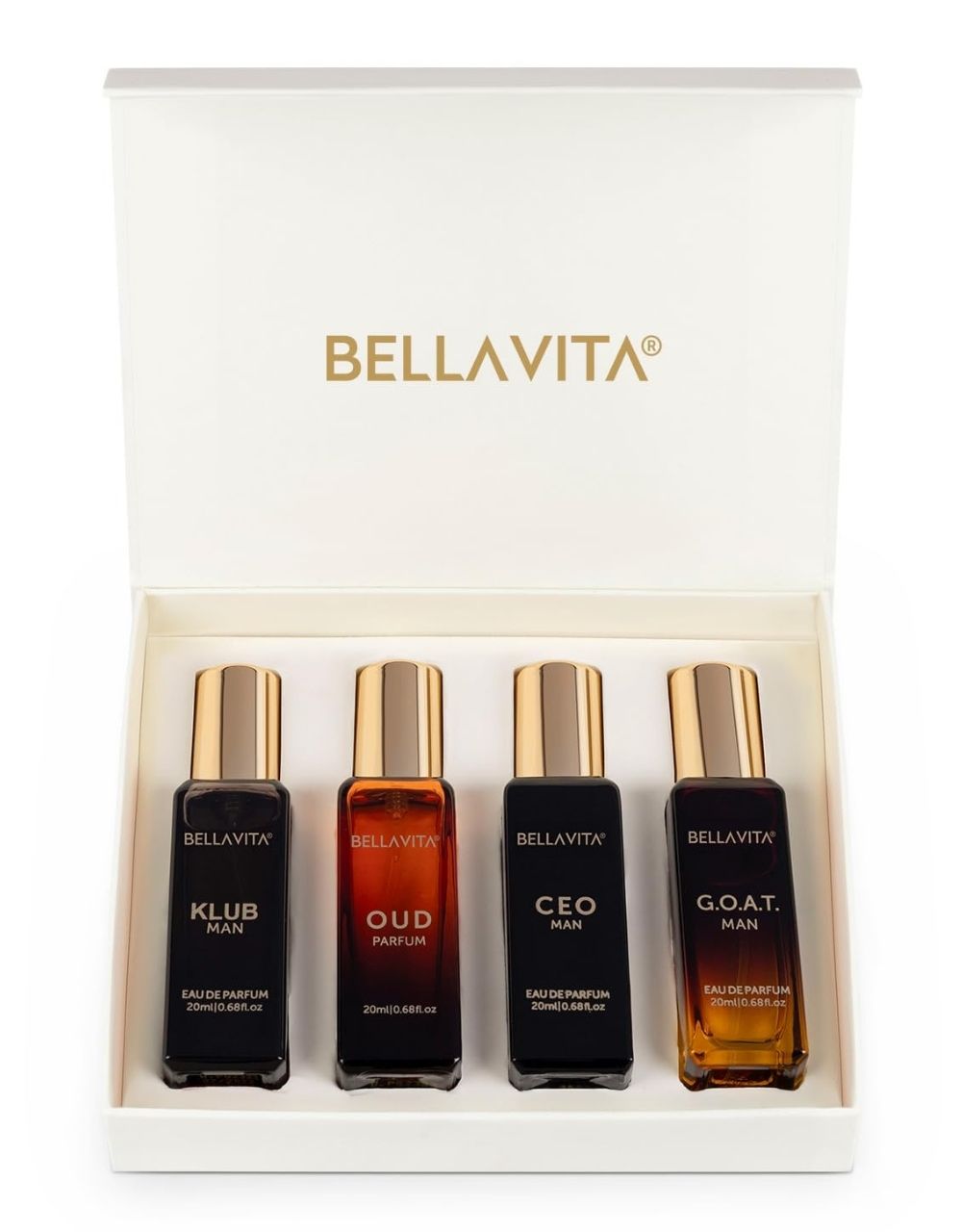 Bellavita Luxury Man Perfume Gift Set - 4 x 20ml Long Lasting Fragrance Scent with KLUB, OUD, CEO, G.O.A.T Perfume