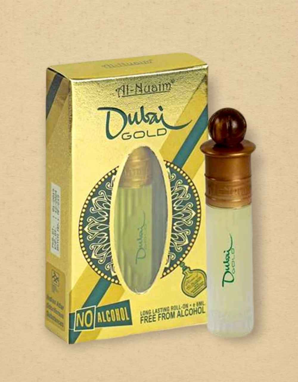 Al-Nuaim Silver Series Dubai Gold 6ml Alcohol Free Attar Roll On - Luxury Scent with Long Lasting Fragrance For Unisex